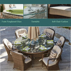 Set da pranzo rotondo da esterno in rattan intrecciato da 7 pezzi con cuscini di Moda Furnishings