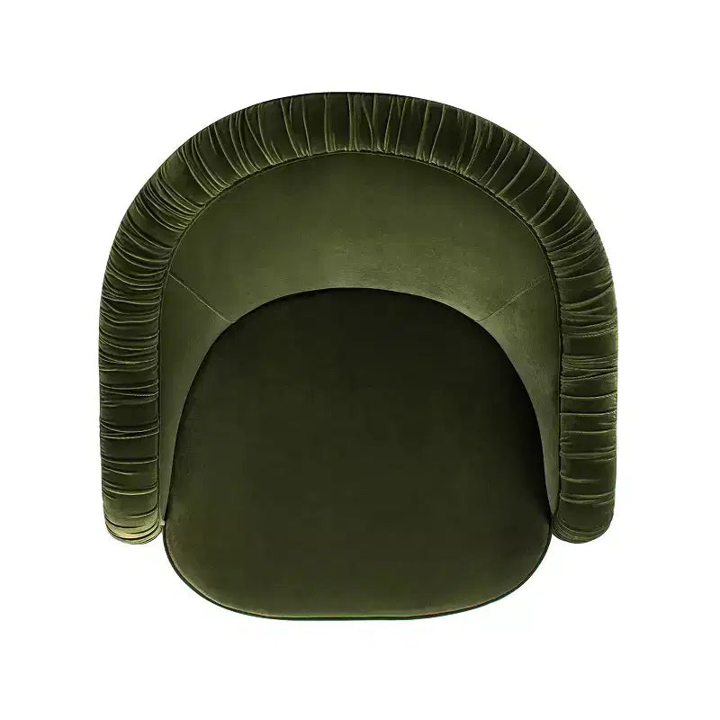 Poltrona decorativa Serena di Jennifer Taylor Home, con schienale a botte arricciato da 31,5", frangia a passamaneria e velluto performante verde oliva