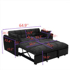 Fluwelen slaapbank van 64,96 inch, 3-in-1, met verstelbare rugleuning, opbergvak en draagvermogen van 500 lb
