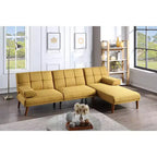 Divanetto letto tufted regolabile – Lino, Gambe in legno, 180 cm, 2 posti