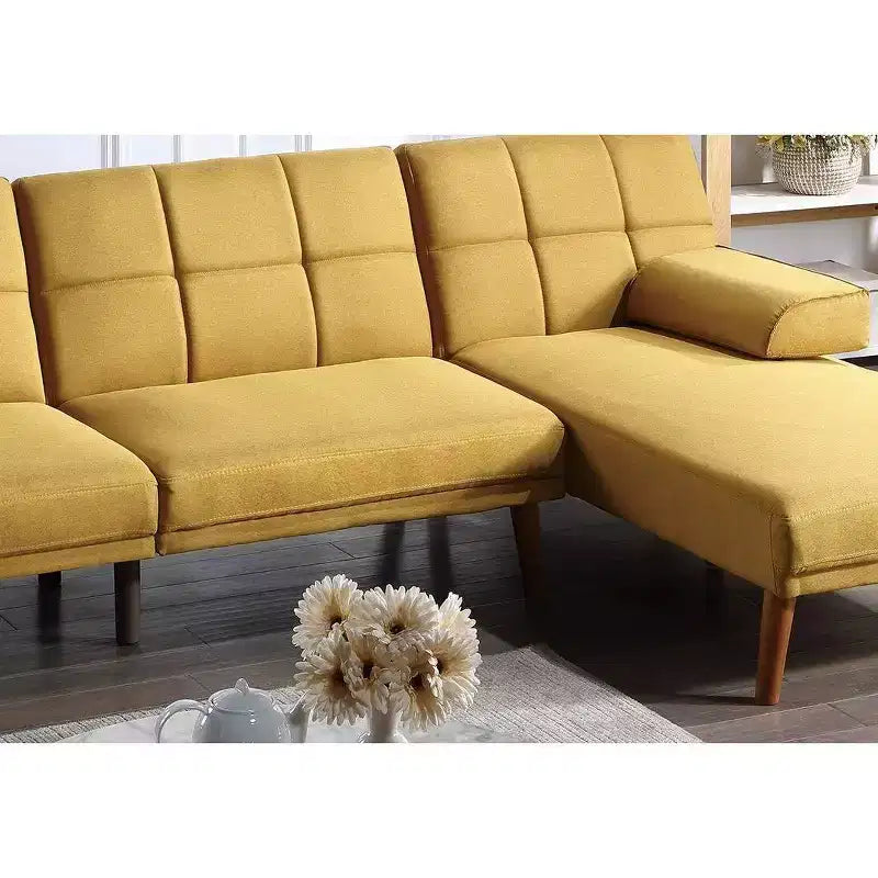 Divanetto letto tufted regolabile – Lino, Gambe in legno, 180 cm, 2 posti