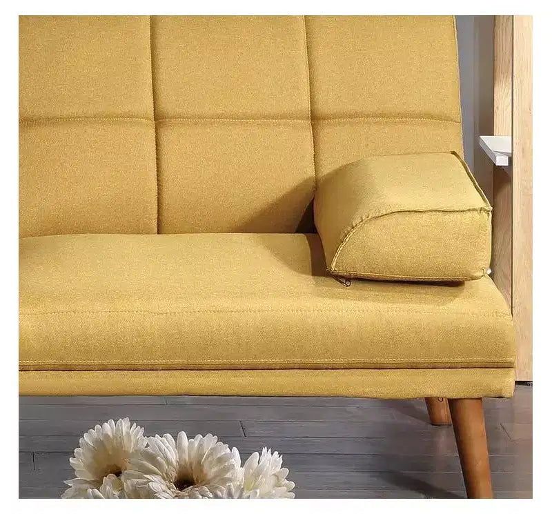 Divanetto letto tufted regolabile – Lino, Gambe in legno, 180 cm, 2 posti