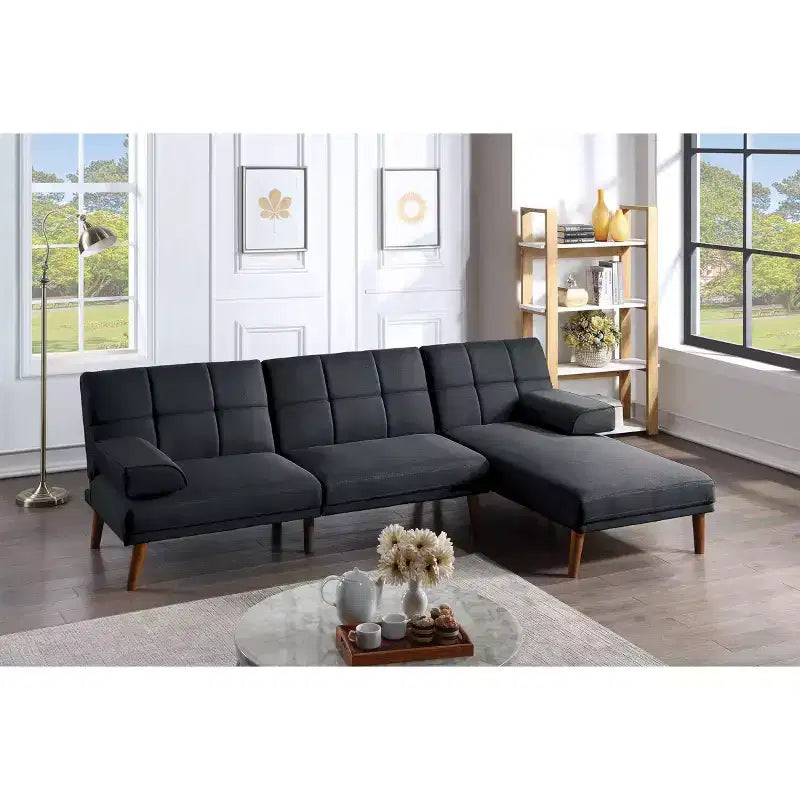 Divanetto letto tufted regolabile – Lino, Gambe in legno, 180 cm, 2 posti
