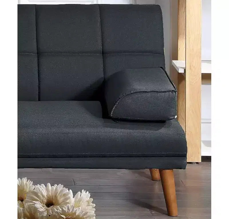 Divanetto letto tufted regolabile – Lino, Gambe in legno, 180 cm, 2 posti