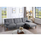 Divanetto letto tufted regolabile – Lino, Gambe in legno, 180 cm, 2 posti