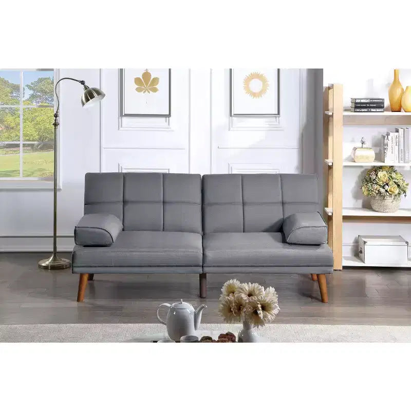 Divanetto letto tufted regolabile – Lino, Gambe in legno, 180 cm, 2 posti