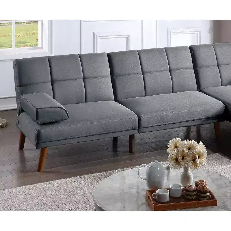 Divanetto letto tufted regolabile – Lino, Gambe in legno, 180 cm, 2 posti