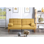 Divanetto letto tufted regolabile – Lino, Gambe in legno, 180 cm, 2 posti