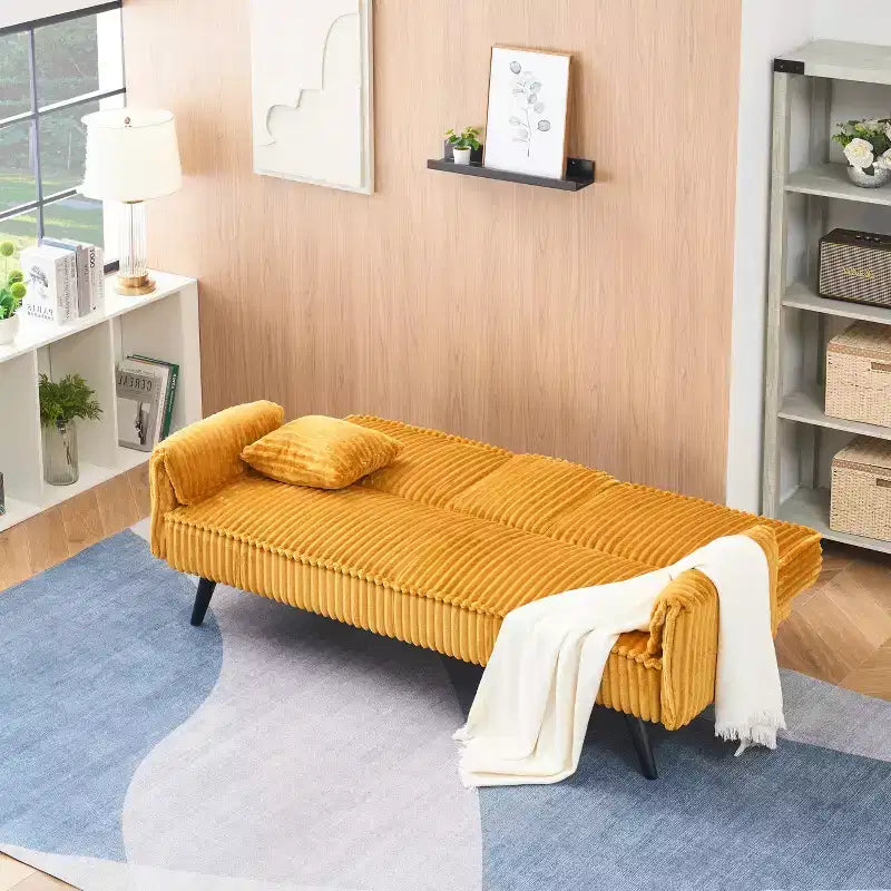 Divano letto a due posti convertibile – Corduroy, schienale regolabile e portabicchieri, 183 cm