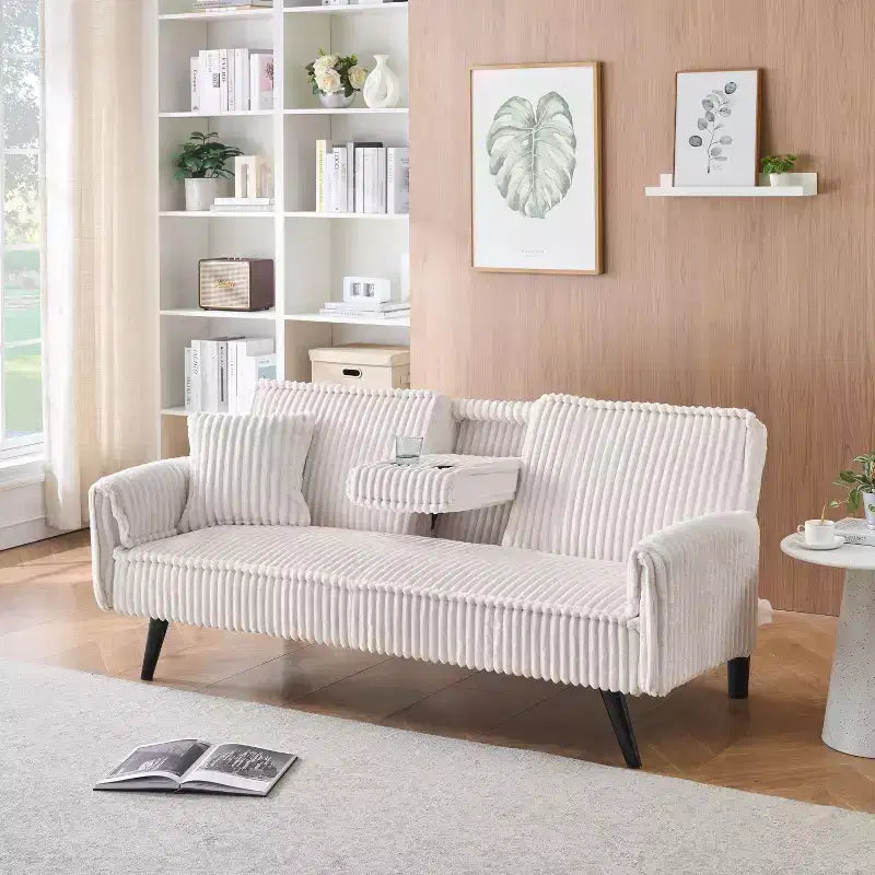 Divano letto a due posti convertibile – Corduroy, schienale regolabile e portabicchieri, 183 cm