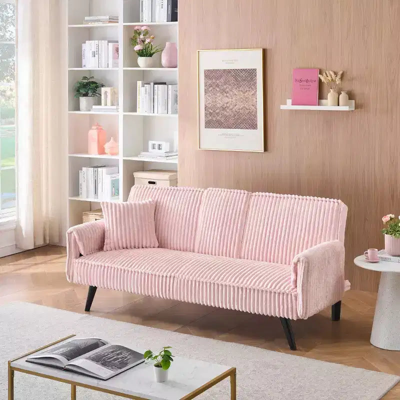Divano letto a due posti convertibile – Corduroy, schienale regolabile e portabicchieri, 183 cm