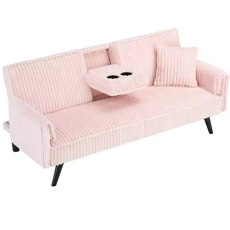 Divano letto a due posti convertibile – Corduroy, schienale regolabile e portabicchieri, 183 cm
