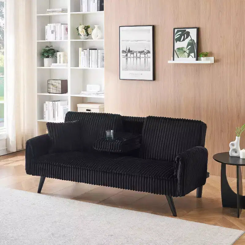 Divano letto a due posti convertibile – Corduroy, schienale regolabile e portabicchieri, 183 cm