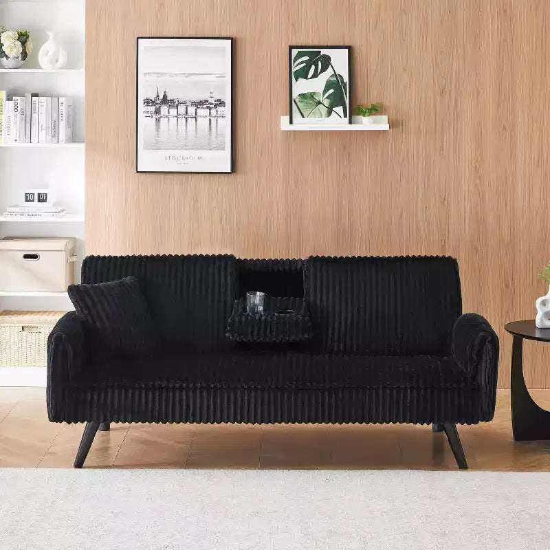 Divano letto a due posti convertibile – Corduroy, schienale regolabile e portabicchieri, 183 cm