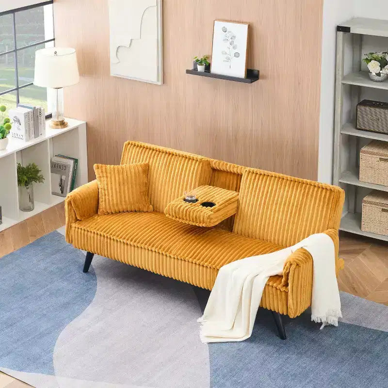 Divano letto a due posti convertibile – Corduroy, schienale regolabile e portabicchieri, 183 cm