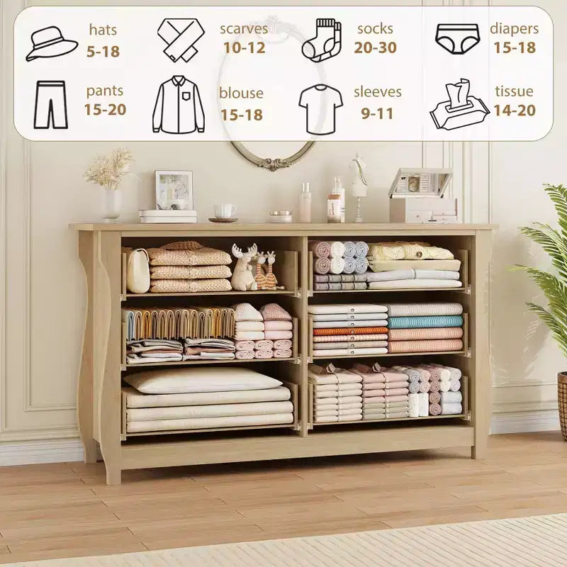 Cassettiera bohémien naturale a 6 cassetti – Larga 119 cm, Gambe curve, Dettagli in rattan