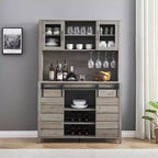 Mobiletto da 70" per Caffè in Stile Rustico – Porta Scorrevole a Fienile, Portabottiglie e Porta Bicchieri, Grigio