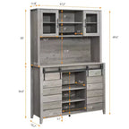 Mobiletto da 70" per Caffè in Stile Rustico – Porta Scorrevole a Fienile, Portabottiglie e Porta Bicchieri, Grigio