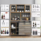 Mobiletto da 70" per Caffè in Stile Rustico – Porta Scorrevole a Fienile, Portabottiglie e Porta Bicchieri, Grigio