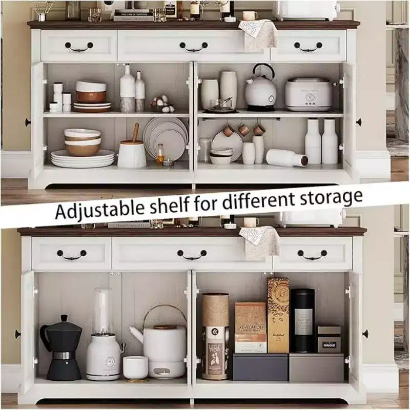 Credenza a buffet da fattoria da 65" – 3 cassetti e 4 ante, in legno massello di abete