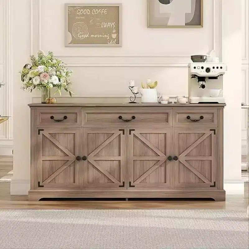 Credenza a buffet da fattoria da 65" – 3 cassetti e 4 ante, in legno massello di abete