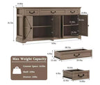 Credenza a buffet da fattoria da 65" – 3 cassetti e 4 ante, in legno massello di abete