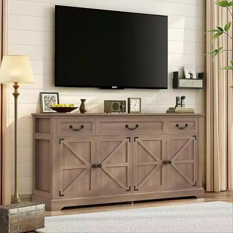 Credenza a buffet da fattoria da 65" – 3 cassetti e 4 ante, in legno massello di abete
