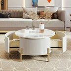 Tavolino da caffè rotondo con contenitore da 80 cm – 2 cassetti nascosti XL, salvaspazio, nero