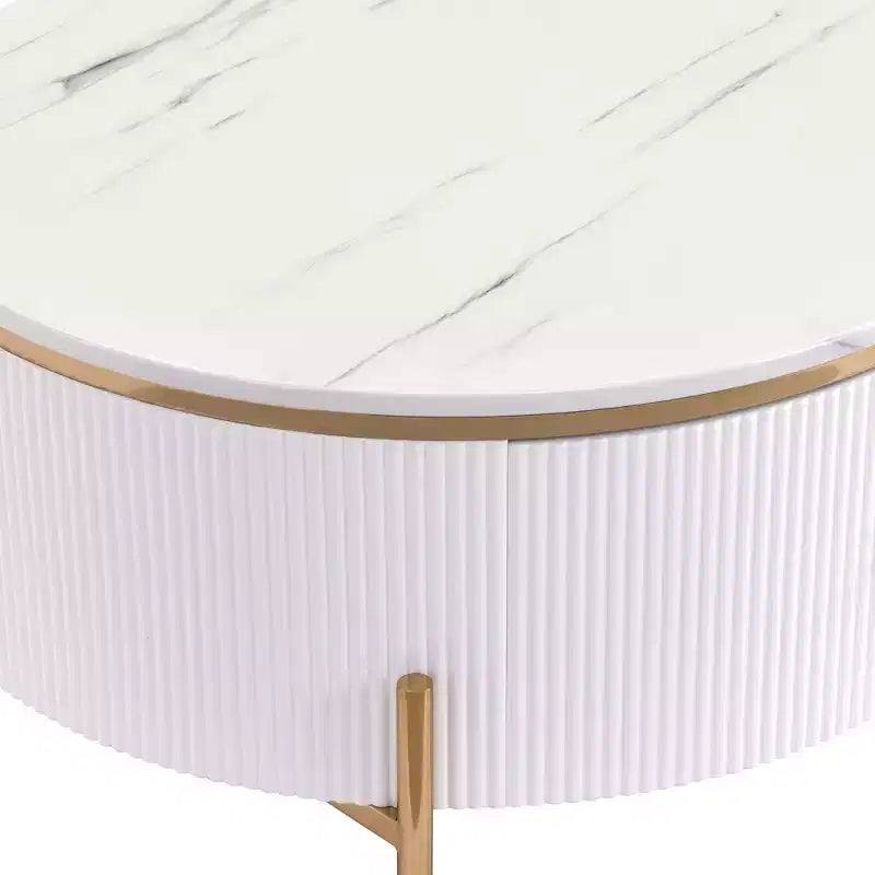 Tavolino da caffè rotondo con contenitore da 80 cm – 2 cassetti nascosti XL, salvaspazio, nero