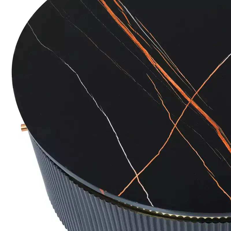 Tavolino da caffè rotondo con contenitore da 80 cm – 2 cassetti nascosti XL, salvaspazio, nero