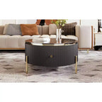 Tavolino da caffè rotondo con contenitore da 80 cm – 2 cassetti nascosti XL, salvaspazio, nero