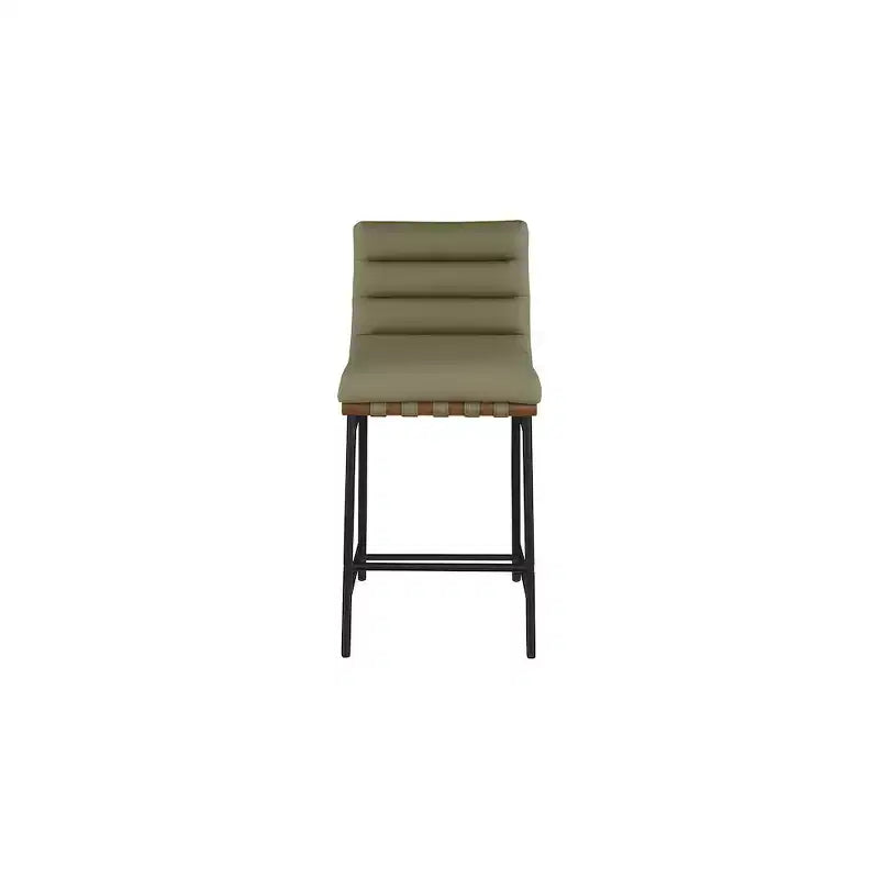 Vegan Leather Counter Stool – Matte Black Frame, Walnut Dowel