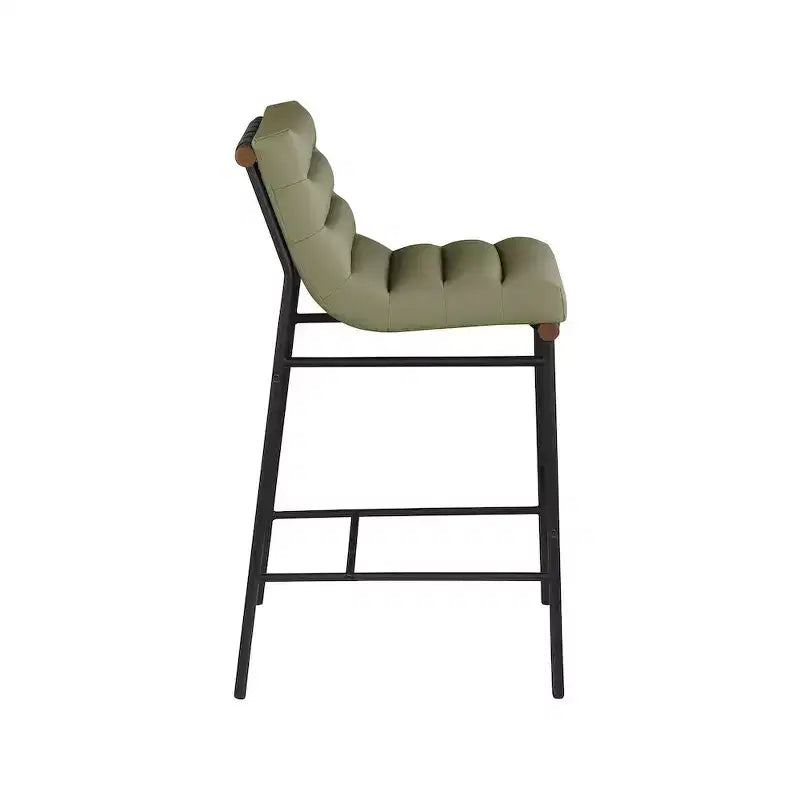 Vegan Leather Counter Stool – Matte Black Frame, Walnut Dowel