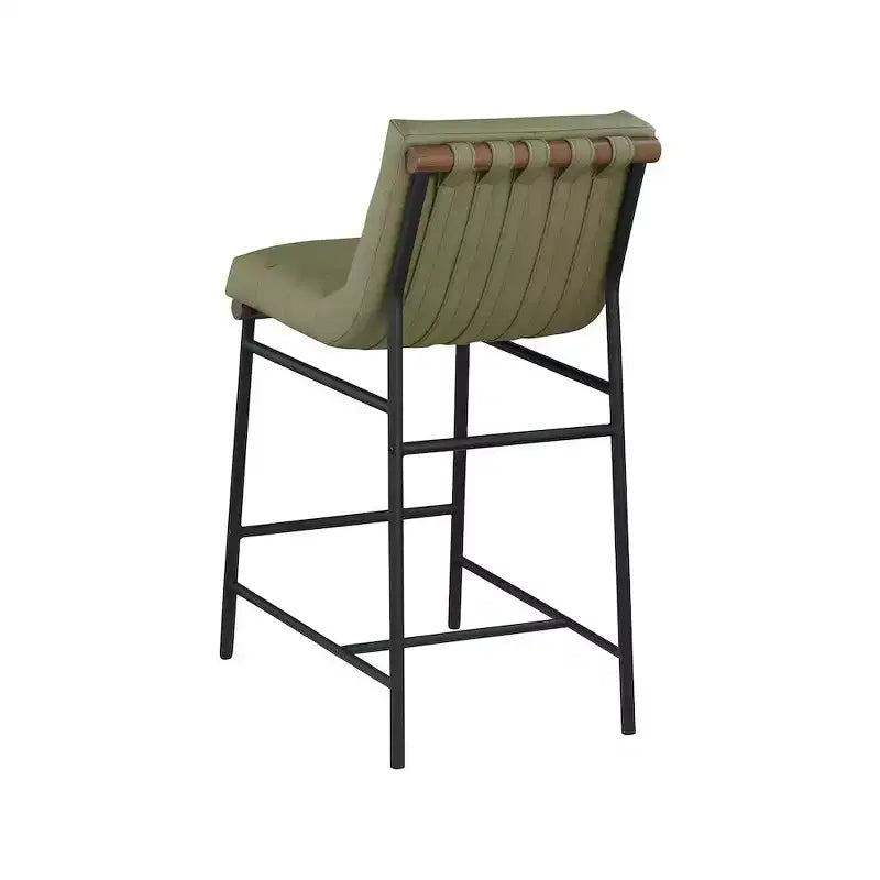 Vegan Leather Counter Stool – Matte Black Frame, Walnut Dowel