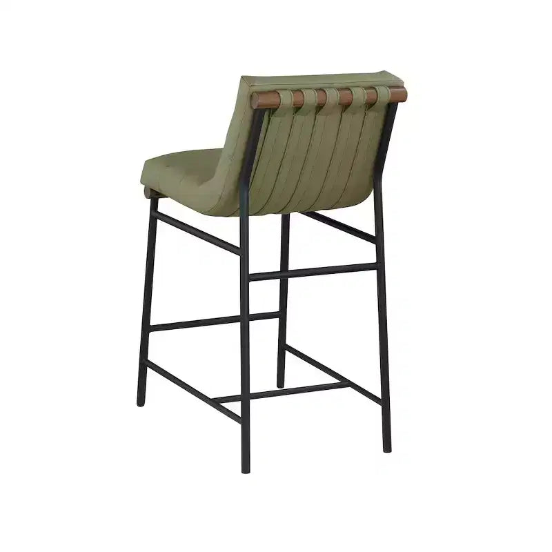 Vegan Leather Counter Stool – Matte Black Frame, Walnut Dowel