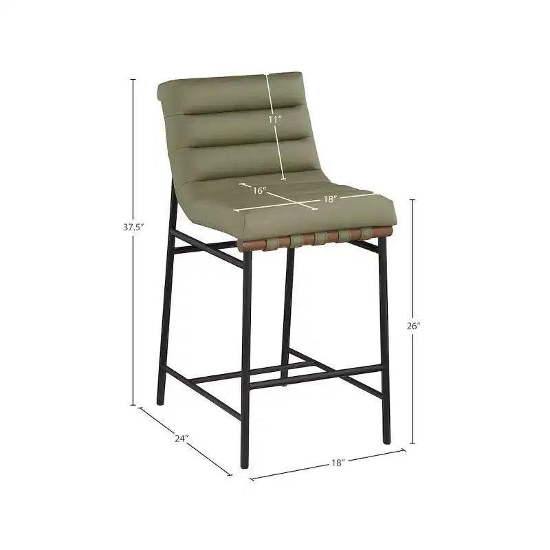Vegan Leather Counter Stool – Matte Black Frame, Walnut Dowel
