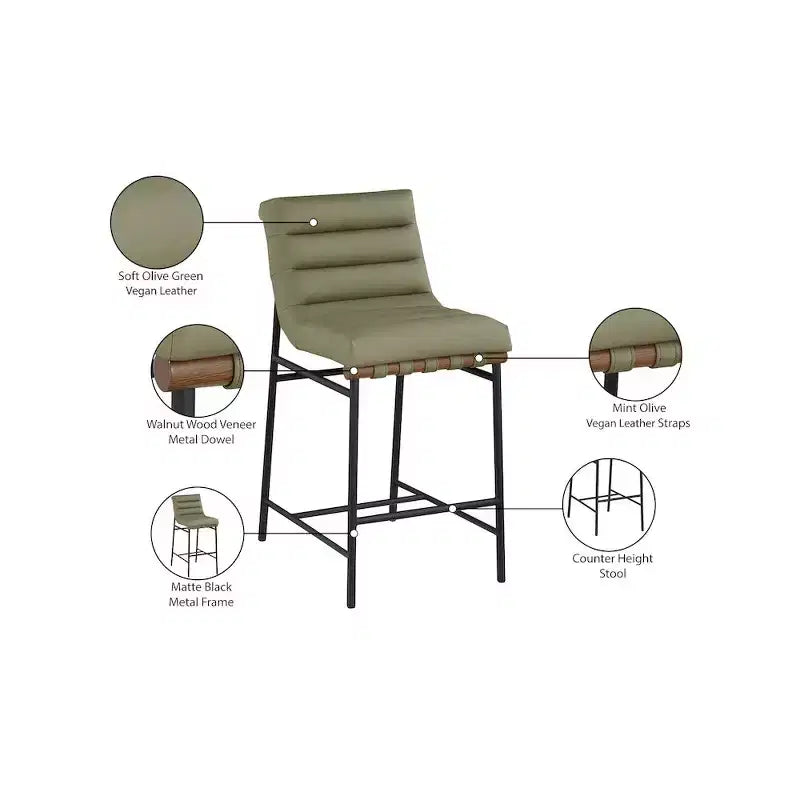 Vegan Leather Counter Stool – Matte Black Frame, Walnut Dowel