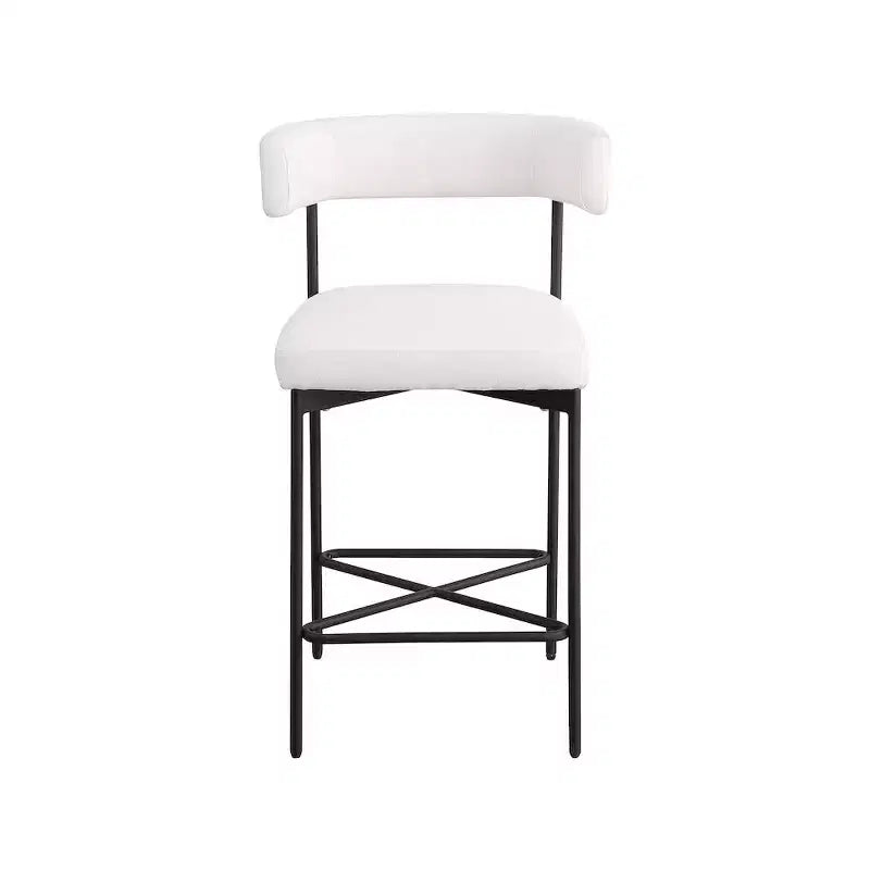 Cream Linen Counter Stools – Curved Back, Matte Black Frame, Set of 2
