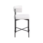 Cream Linen Counter Stools – Curved Back, Matte Black Frame, Set of 2