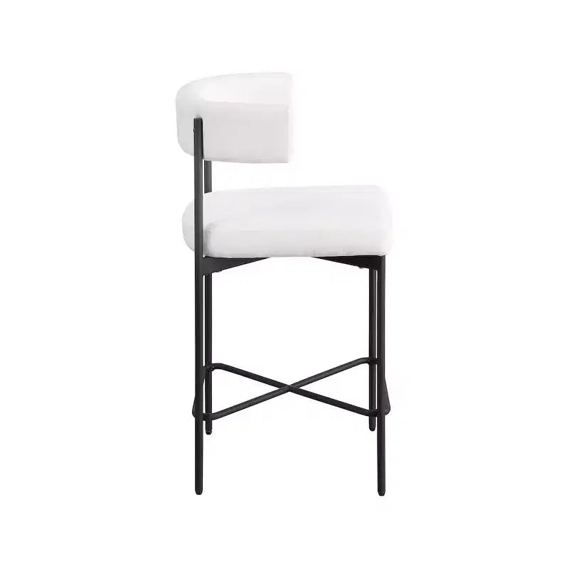 Cream Linen Counter Stools – Curved Back, Matte Black Frame, Set of 2