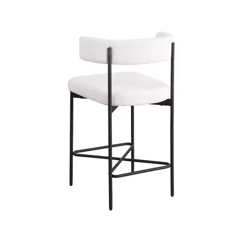Cream Linen Counter Stools – Curved Back, Matte Black Frame, Set of 2