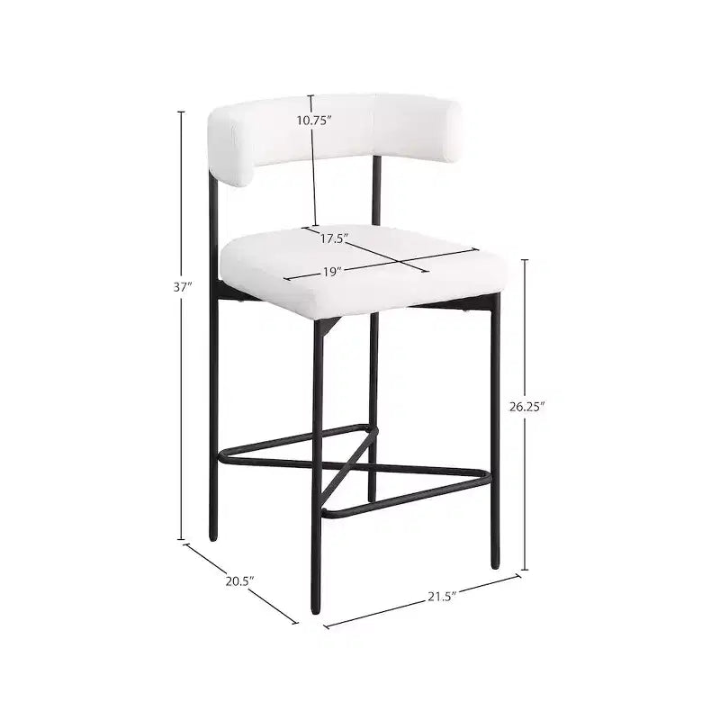 Cream Linen Counter Stools – Curved Back, Matte Black Frame, Set of 2
