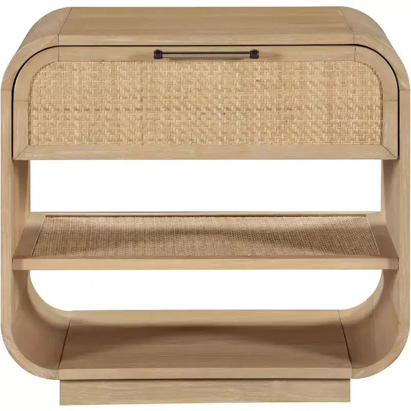 Comodino Windsor in legno di gomma naturale – Comodino in canna in stile moderno di metà secolo
