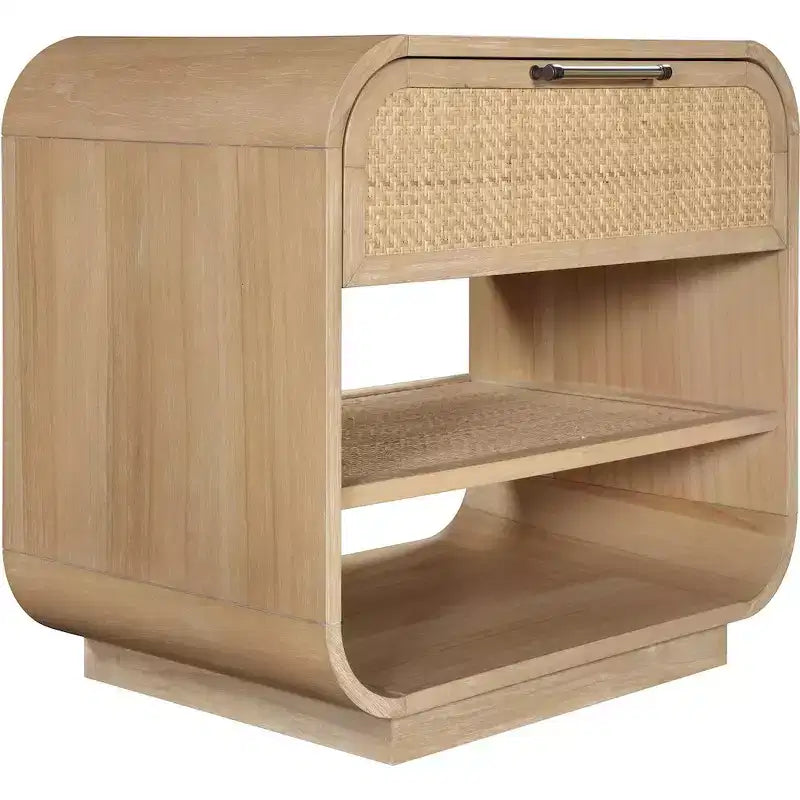 Comodino Windsor in legno di gomma naturale – Comodino in canna in stile moderno di metà secolo