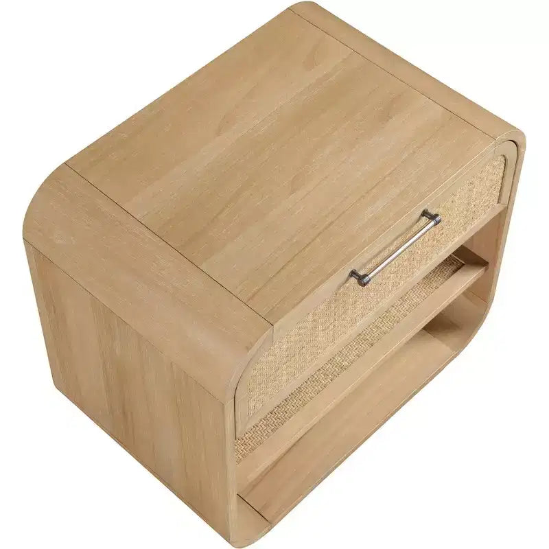 Comodino Windsor in legno di gomma naturale – Comodino in canna in stile moderno di metà secolo