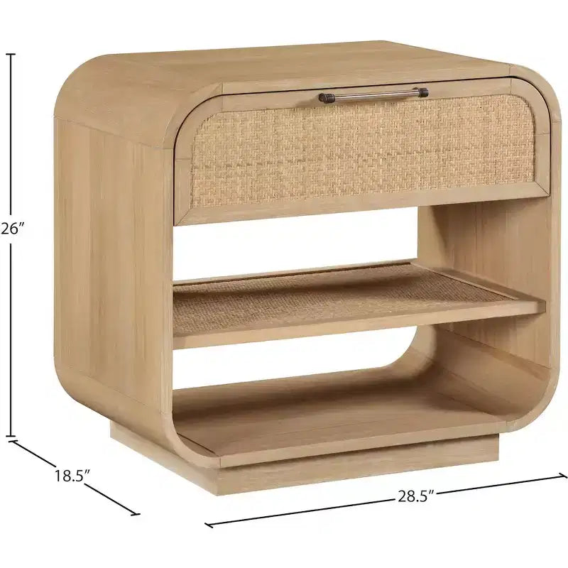 Comodino Windsor in legno di gomma naturale – Comodino in canna in stile moderno di metà secolo