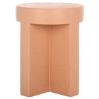 Round Accent Table – White Sculptural Cross Base, Modern Indoor Design
