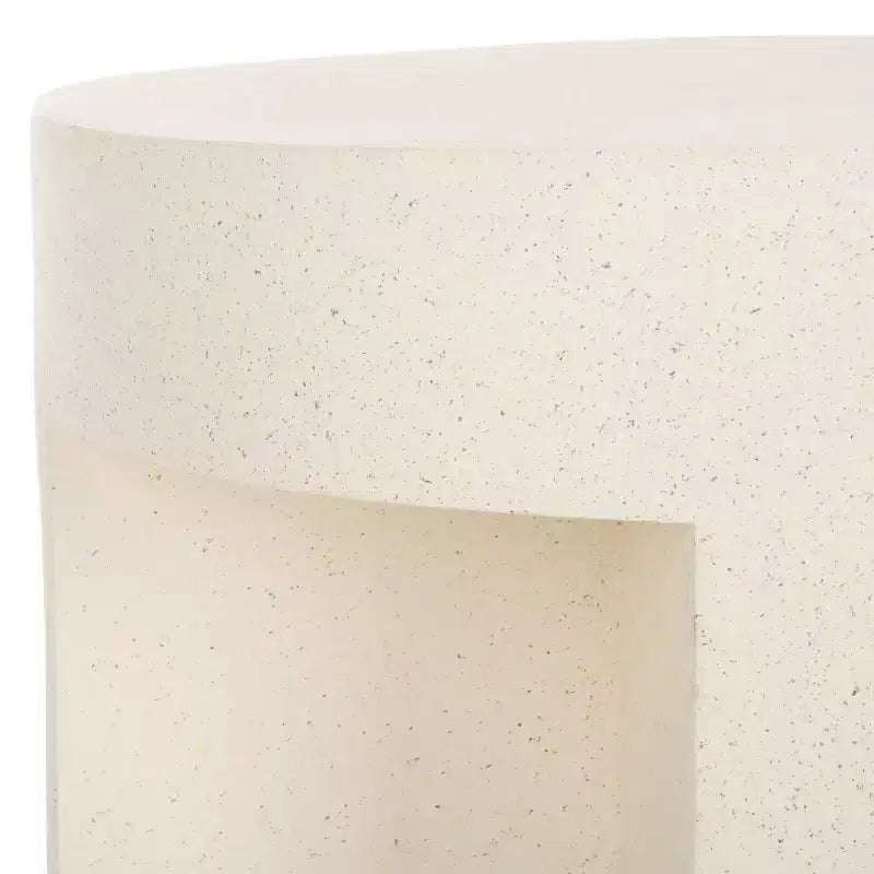 Round Accent Table – White Sculptural Cross Base, Modern Indoor Design
