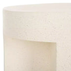Round Accent Table – White Sculptural Cross Base, Modern Indoor Design