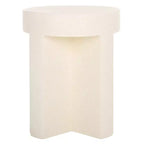 Round Accent Table – White Sculptural Cross Base, Modern Indoor Design